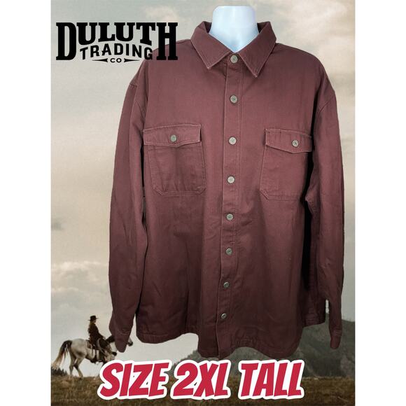 Duluth Trading Co Canvas Coat – Men’s 2XL Tall, Maroon Flannel-Lined Workwear - Picture 1 of 9